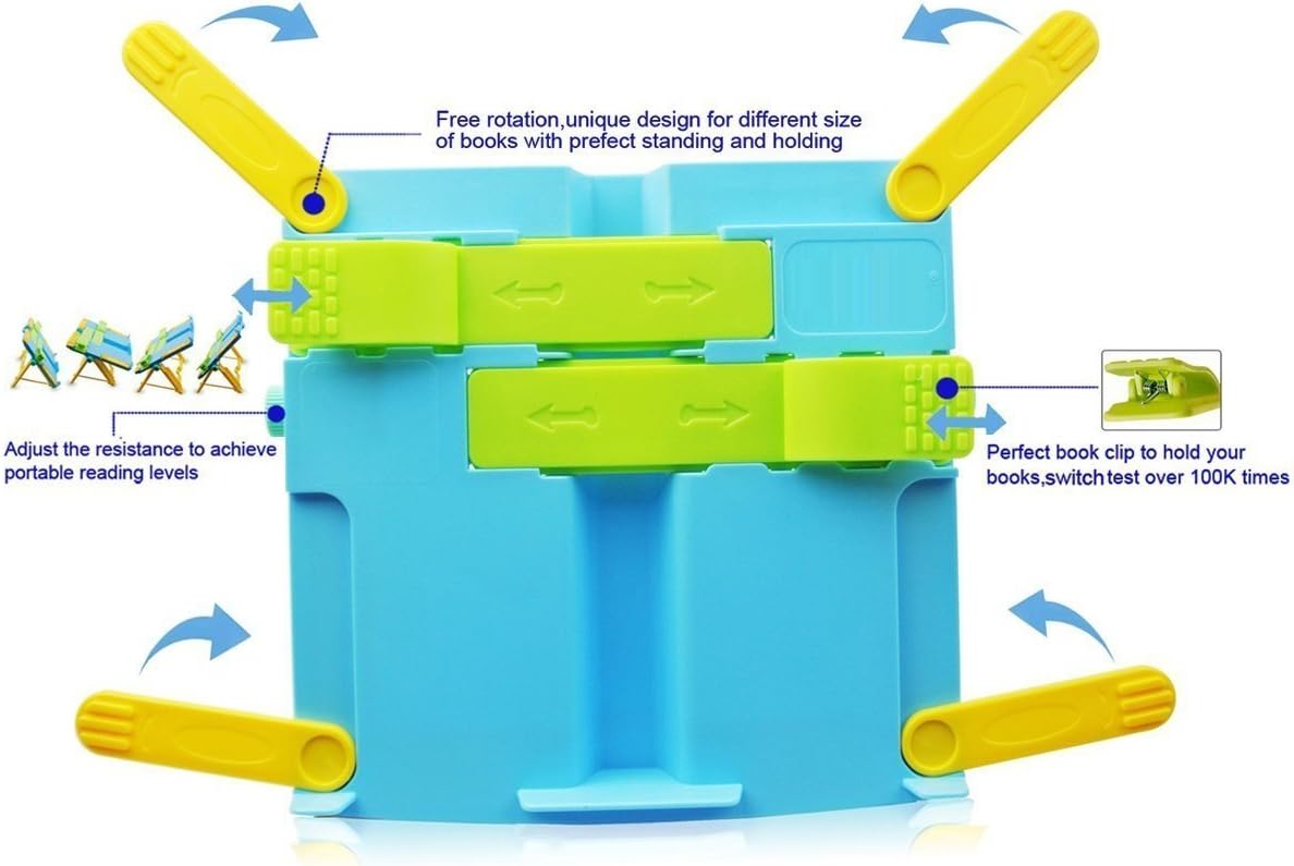 Toocoo Multifunction Adjustable Bookstand for Books and Tablets,Foldable Reading Rest Cookbook Holder for Cook Book, Recipe, iPad Air 2 3 4, Kindle, Samsung Tablet PC and More(Blue)