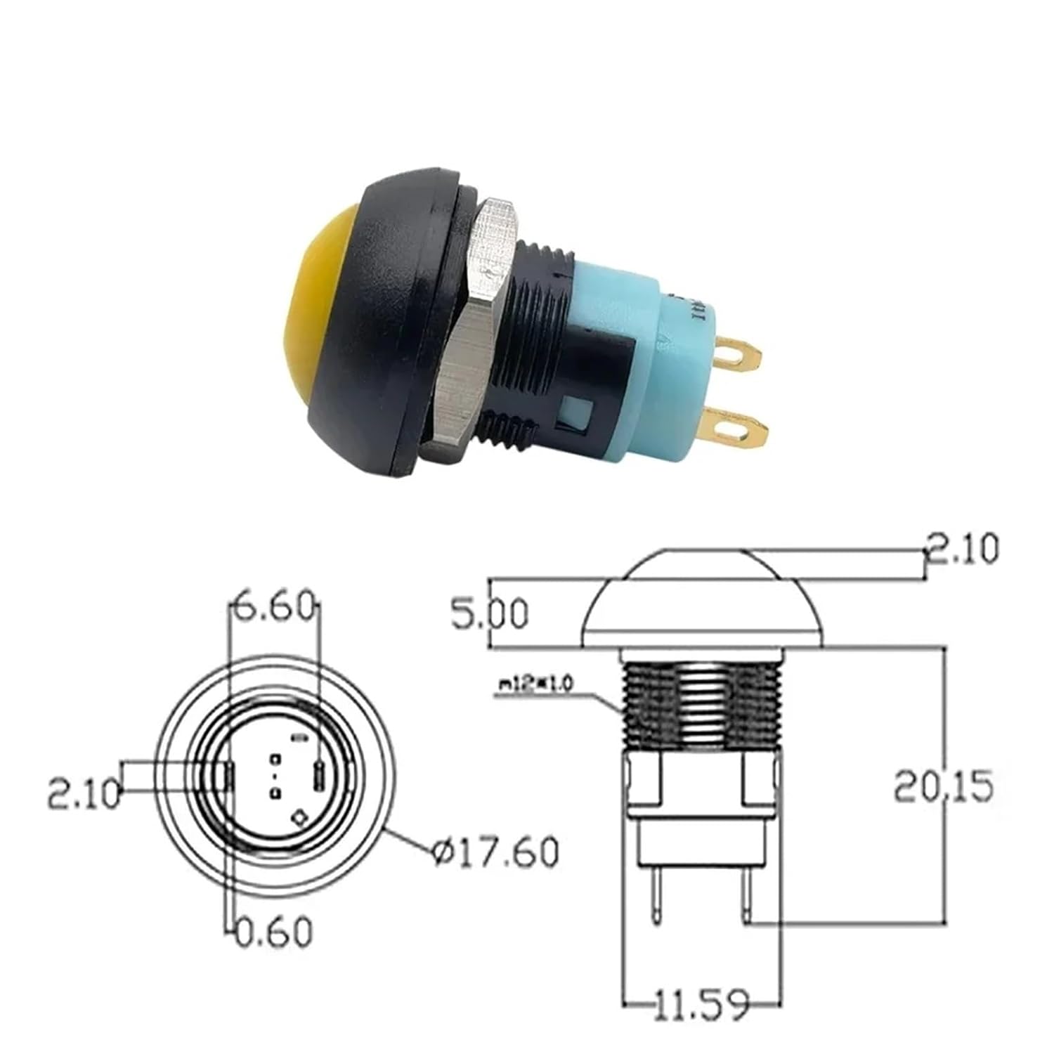 5/10pcs PBS 33A Mini Plastic Latching Push Button Switch Round Head ON Off 2 Pin 12mm Self Locking Push-Button Red Green Blue(Black,5pcs)