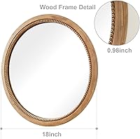 Vista 2 de Sawsile - Espejo redondo de madera, 45 cm, espejo circular rústico de granja con marco natural de madera con cuentas boho, espejo de pared