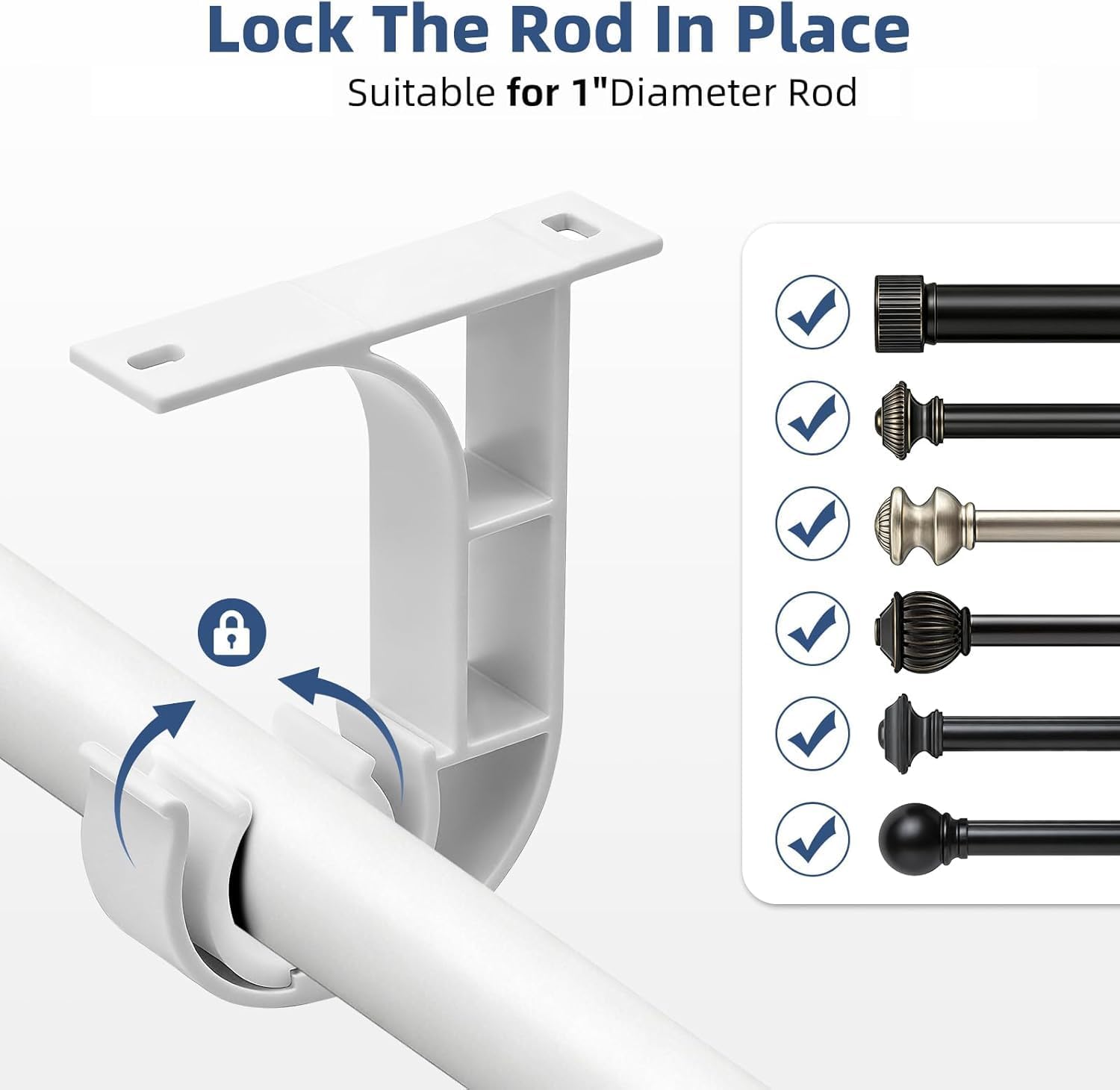 Ceiling Curtain Rod Brackets, Ceiling Mount Holder for 1 Inch Diameter Rod, Ceiling Curtain Bracket Hooks Support Hanger, White 4 Pack