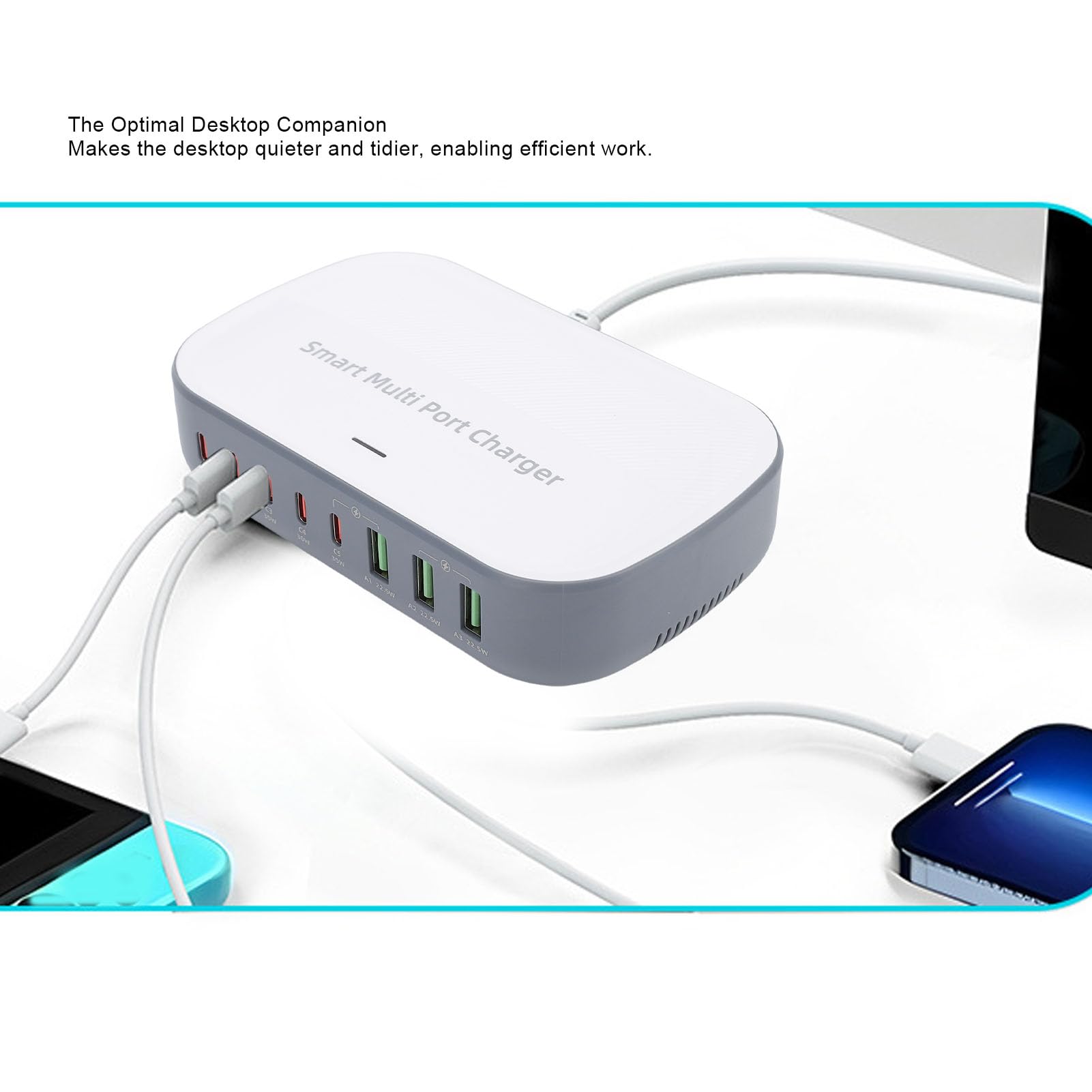 Sxhlseller Wieloportowa ładowarka 200 W z inteligentną dystrybucją Mocy |8-portowa Stacja Szybkiego ładowania, PD 100W do Laptopów, do Telefonów i Tabletów (wtyczka UE)