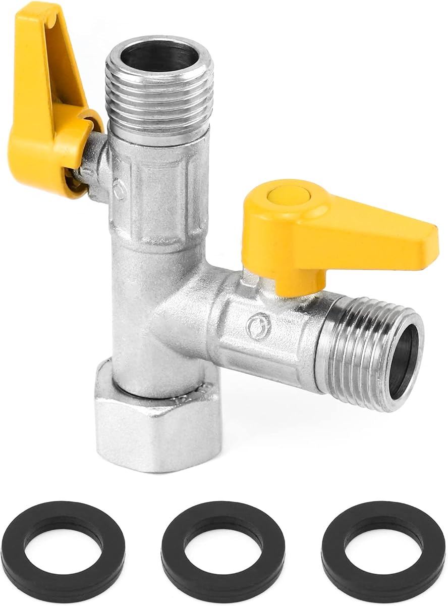 QWORK® G1/2" 3 Way Diverter Valve Switch Valve, Universal T-Adapter Valve, Brass, Suitable for Kitchen faucets, Bathroom Showers