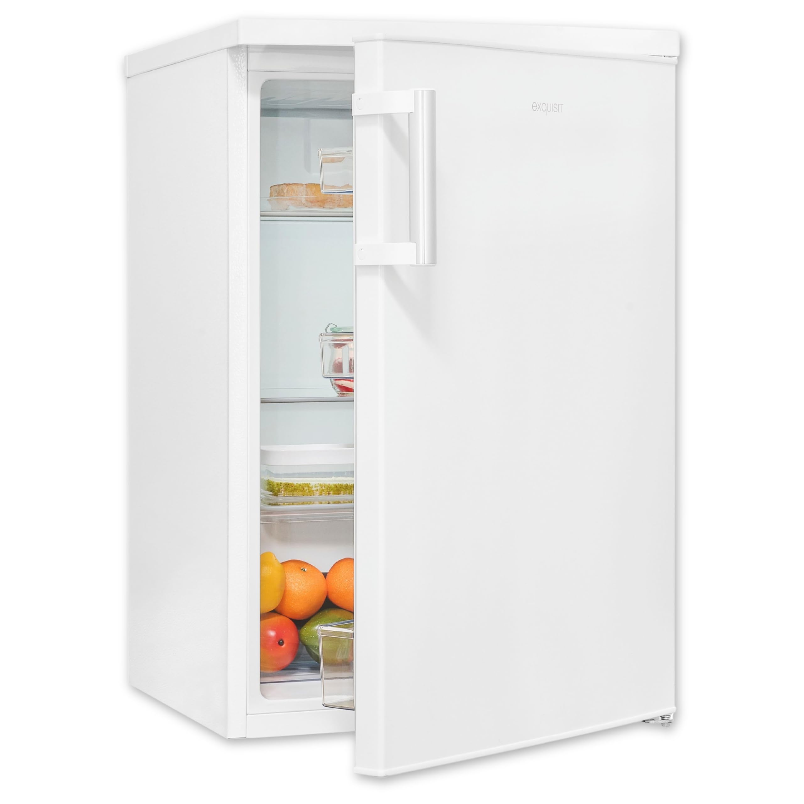 Exquisit KS16-V-H-010C Kühlschrank, 133 Liter Vollraumkühlschrank, Weiß | Energieklasse C, 37 dB leise, 3 Glasablagen, LED-Licht, wechselbarer Türanschlag, Standkühlschrank für Singles