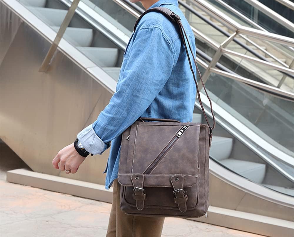 Men's Leather Messenger Bag, Retro Shoulder Bag Zipper Wallet Men's Handbag Briefcase-Gift for Men…