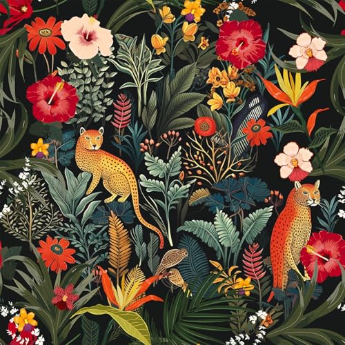 VEELIKE 貼るだけ壁紙 黒 動物柄 剥がせる壁紙 のりつき はがせる 壁紙シール wallpaper かべかみ ふすまの上から張る 壁紙クロス リメイクシート カッティングシート ウォールステッカー 襖張り替え簡単 防水 耐熱 厚手 透けない PVC DIY 補修 リフォーム インテリア トイレ キッチン 天井 天板 ガスコンロ 子ども部屋 よごれ防止 北欧 おしゃれ 44.5CMx3Mのサムネイル