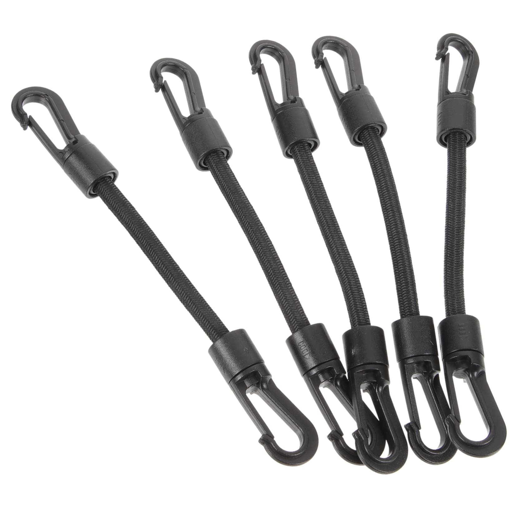 KOMBIUDA 15 Pcs Elastic String Hook Bungee with Carabiners Portable Hook Strap Bungee Tie Downs Mini Bungee Cords Net Shock Cord for Tent Poles Bungee Connectors Ratchet Tiedown Black See