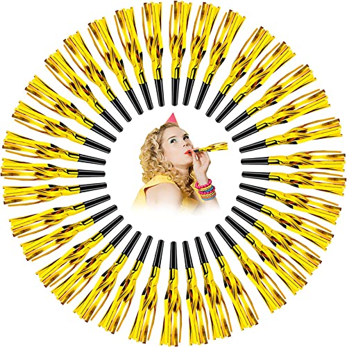 24Pcs Gold Noise Makers,Glitter Metallic Fringed Noise Maker,Party Horns Party Blowers Noisemakers,Musical Blowouts Whistle For Kids Birthday Baby Shower New Year Party Favor Supplies #TOP2
