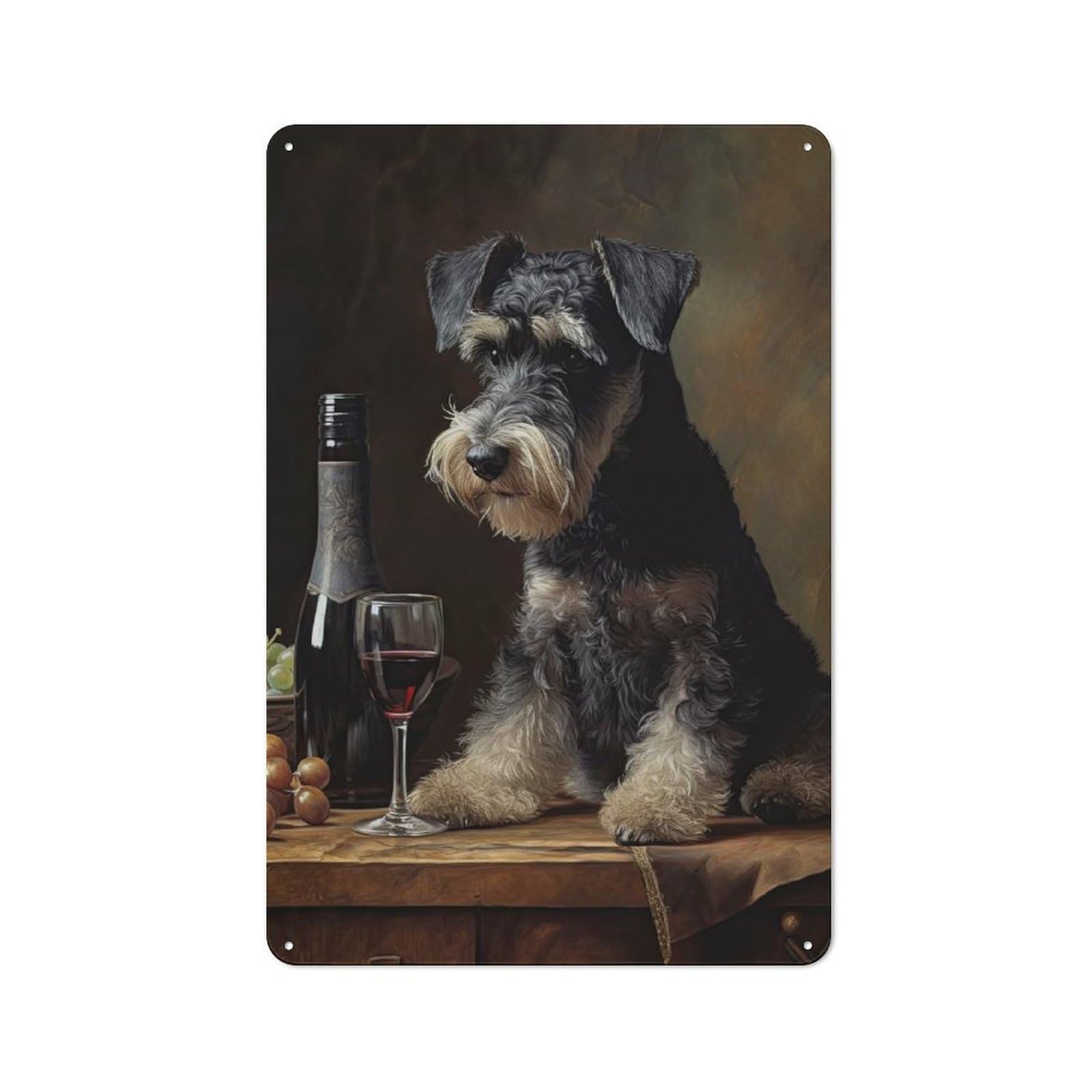 Junmoney Schnauzer Enjoying Wine Vintage Tin Sign With Design 30X20cm, Nostalgic Nostalgic Wall Art For Living Room, Hallway, Kitchen Or Cafe