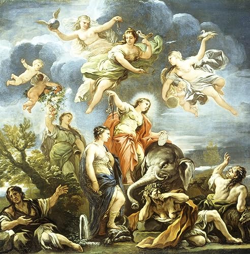 Lienzo decorativo Alegoría de la templanza, pintura mural vintage de alta calidad en 60x90cm