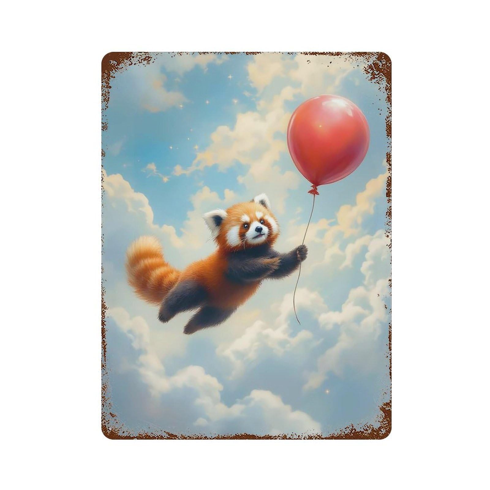 Red Panda Balloon Flight Rustic Tin Plaque 15.7"x11.8", for Shed, Workshop And Garage Wall Decor, Farmhouse Wall Decor
