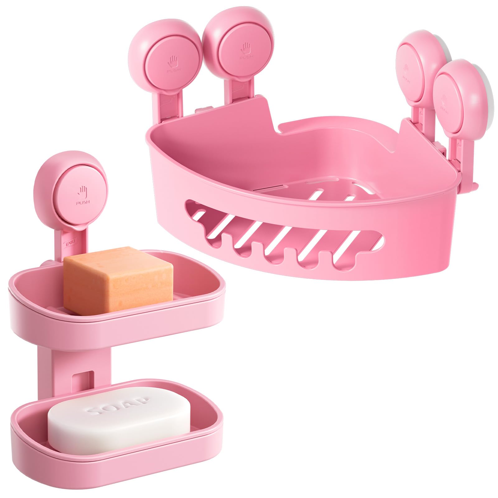 TAILI Corner Shower Caddy with Suction Cups Double Layer Soap Dish Holder Wall Mounted Organizer Plastic Rack for