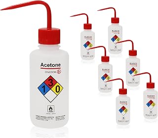 6PCS of Acetone Wash Bottles, Vol.500ml (17oz), Safety Wash Bottles, Squeeze Wash Bottle with Narrow Mouth, WBA500A6
