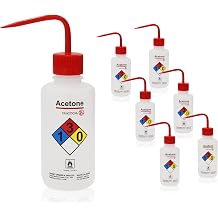 6PCS of Acetone Wash Bottles, Vol.500ml 17oz, Safety Wash Bottles, Squeeze Wash Bottle with Narrow Mouth, WBA500A6