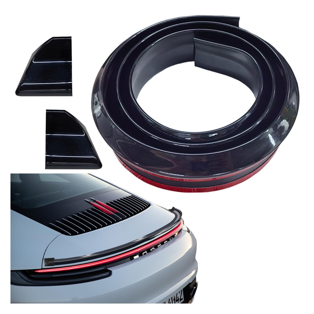 Car Rear Spoiler Roof Lip Kit, Rubber Trunk Spoiler Trim Strip Cool Car Decoration, Universal Punch-Free Vehicle Exterior Accessory Sticker (Bright