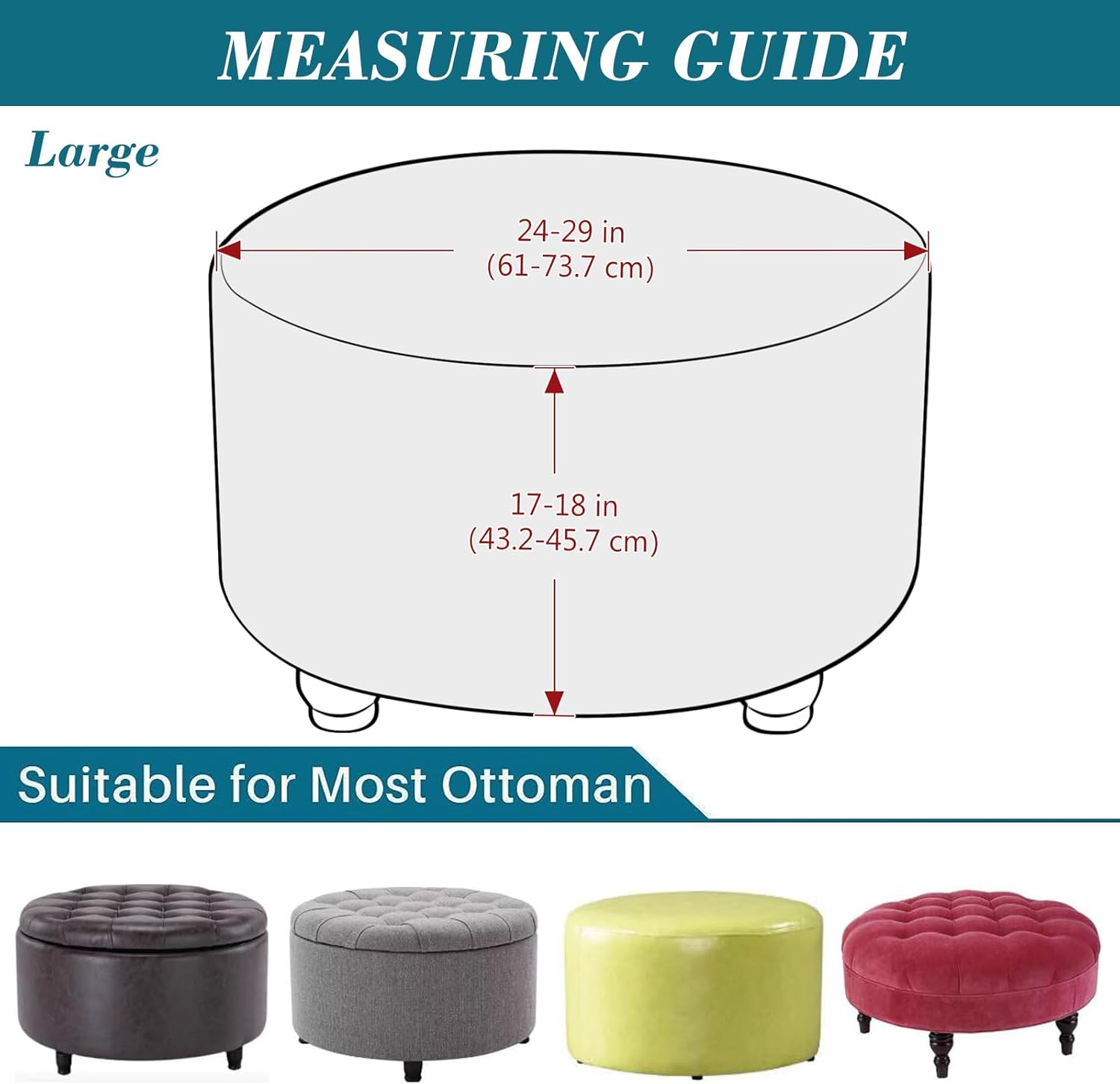 HFCNMY Round Ottoman Cover - Thick Velvet Slipcover with Elastic Bottom - Beige Large