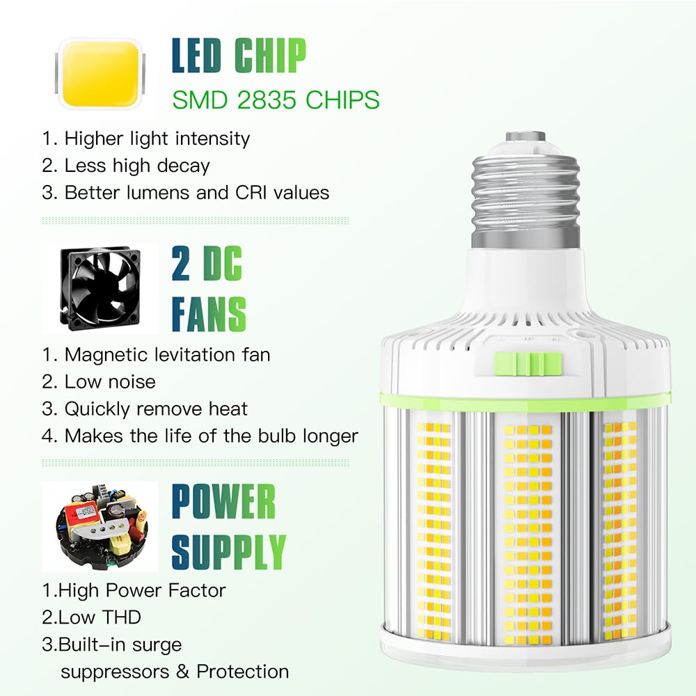 480V LED Corn Bulb 100W 80W 60W 4500K 5000K 5700K E39 Mogul Base 277-480V 15000LM Super Bright LED — view 2