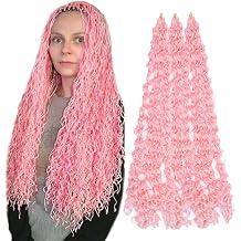 8Packs Long Wavy Thin ZiZi Box Braids Crochet Twisted Hair 28inch Curly Micro ZIZI Box Braid Twist Synthetic Crochet Hair Extensions Wave Micro Afro Small 3S Box Braids for Women Pink