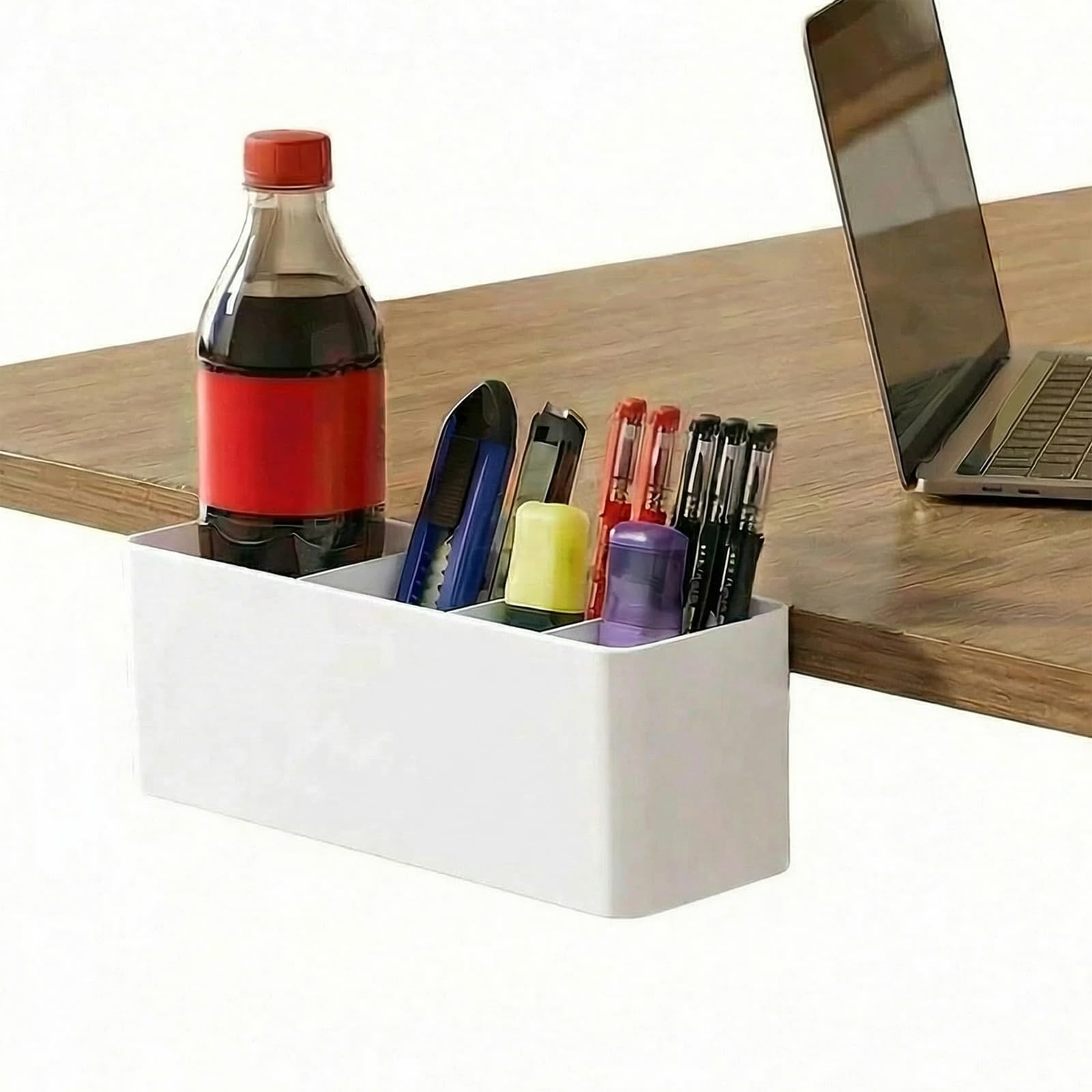 Desk Side Storage, Side Desk Organizer, No Drill Hanging Desk Organizer with 4 Large Pockets, Table Hanging Storage for Office & Home, Fits Flat Table Edge 1.26"