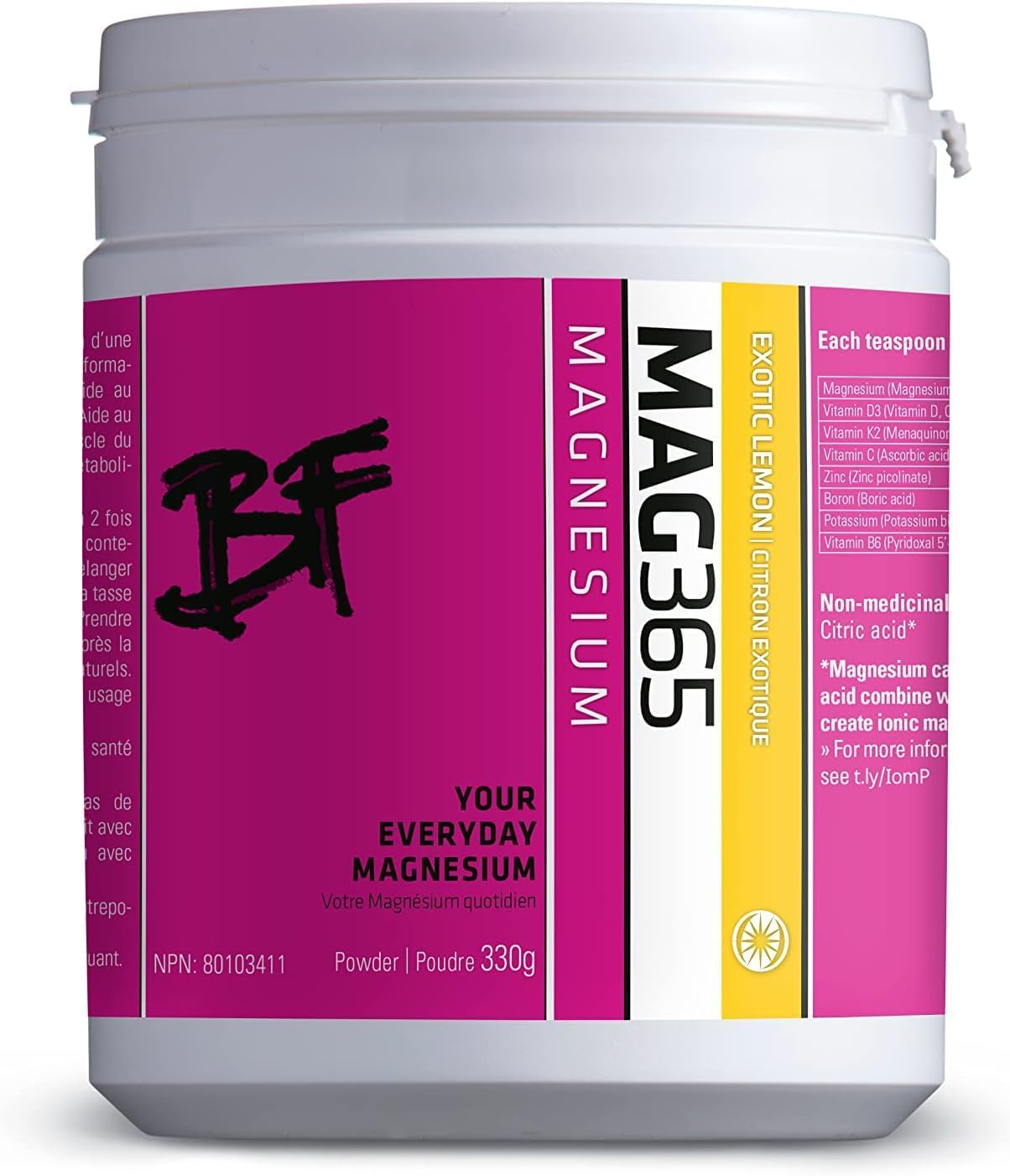 MAG365 BF | ITL Health | Ionic Magnesium Citrate with D3, K2, C, B6, Boron, Zinc & Potassium | Supports Bone & Heart Health, Immunity, Hormone Balance & Stress Relief | Exotic Lemon, Natural (330g)