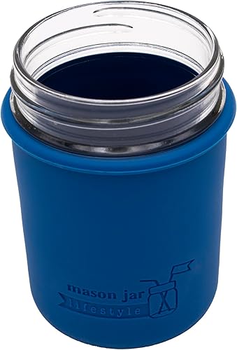Miniatura 2 de Mason Jar Lifestyle Fundas de silicona de media pinta de boca regular de 8 onzas para proteger la pelota, Kerr y tarros acolchados (azul oscuro,