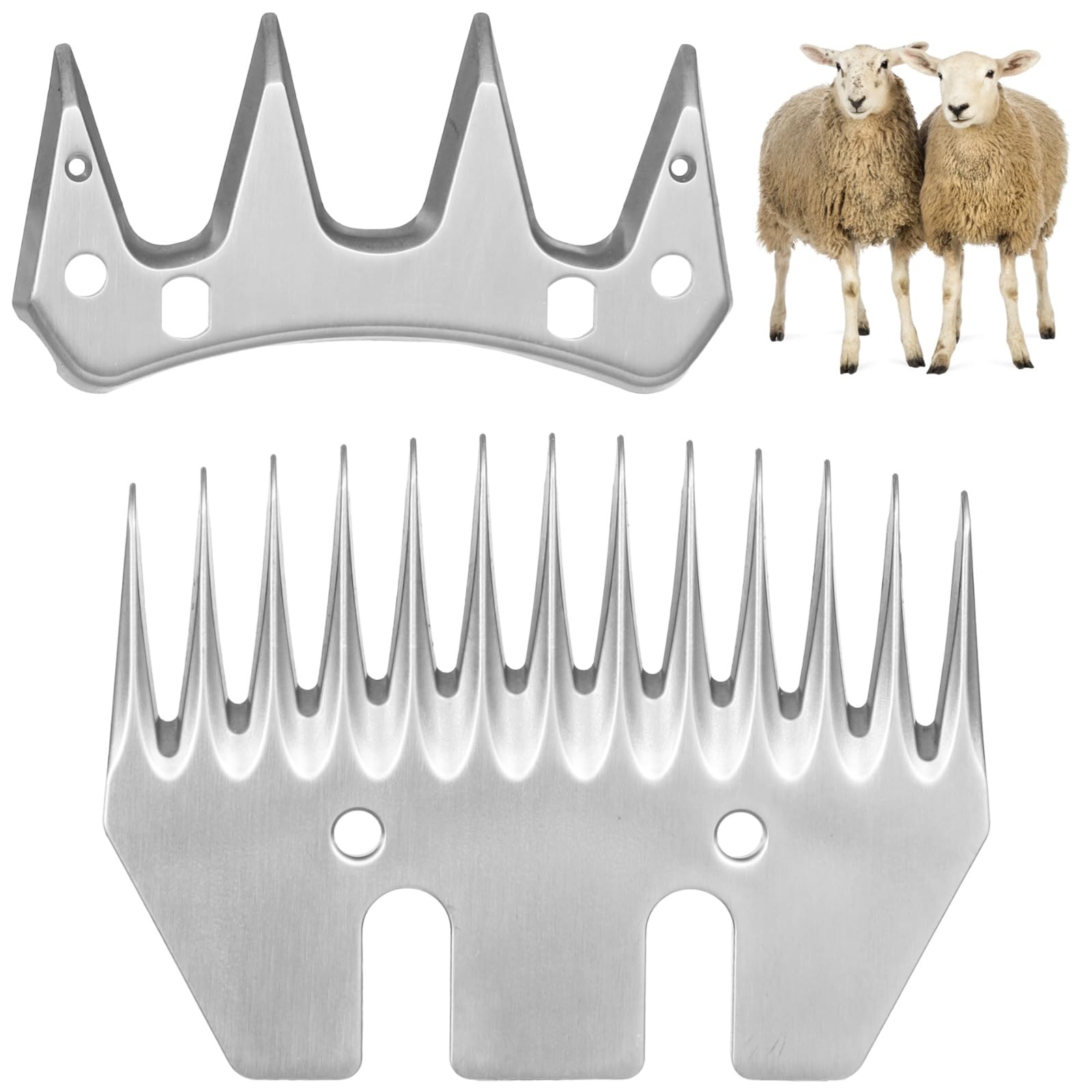 2 STK. Schafscherklingen Ersatzklingen, 13-Zahn- und 4-Zahn-Schermesser, Scherblätter mit hoher Härte für präzise Schurarbeiten an Schafen, Alpakas, Ziegen und mehr, Set, Silber