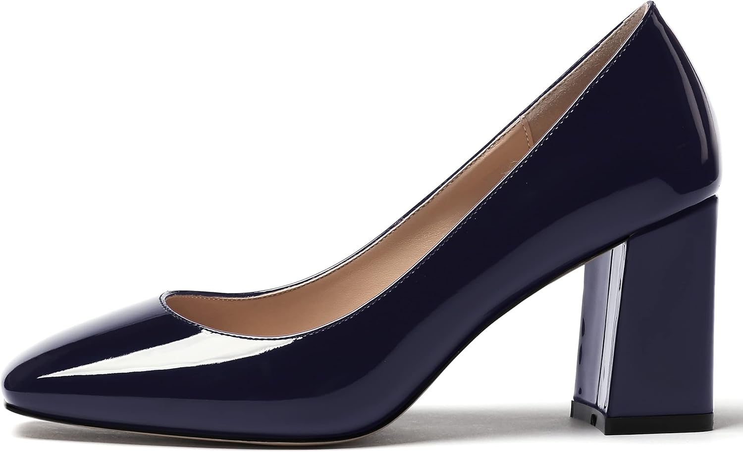 WAYDERNS Women's Slip On Solid Square Toe Patent Block High Heel Pumps Shoes 3 Inch