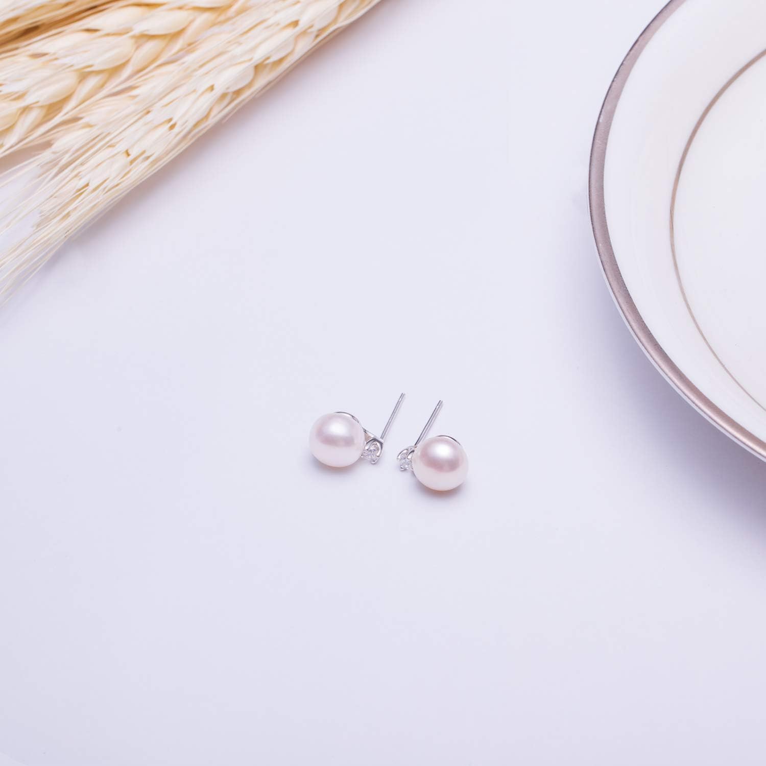 VIKI LYNN Pearl Earrings for Women 925 Sterling Silver 8-9mm Freshwater Pearl Stud with Cubic Zirconia Dainty Earrings Jewelry Mother's Day Wedding Valentines Day Gifts for Women, Brides, Mom, Her - Image 7