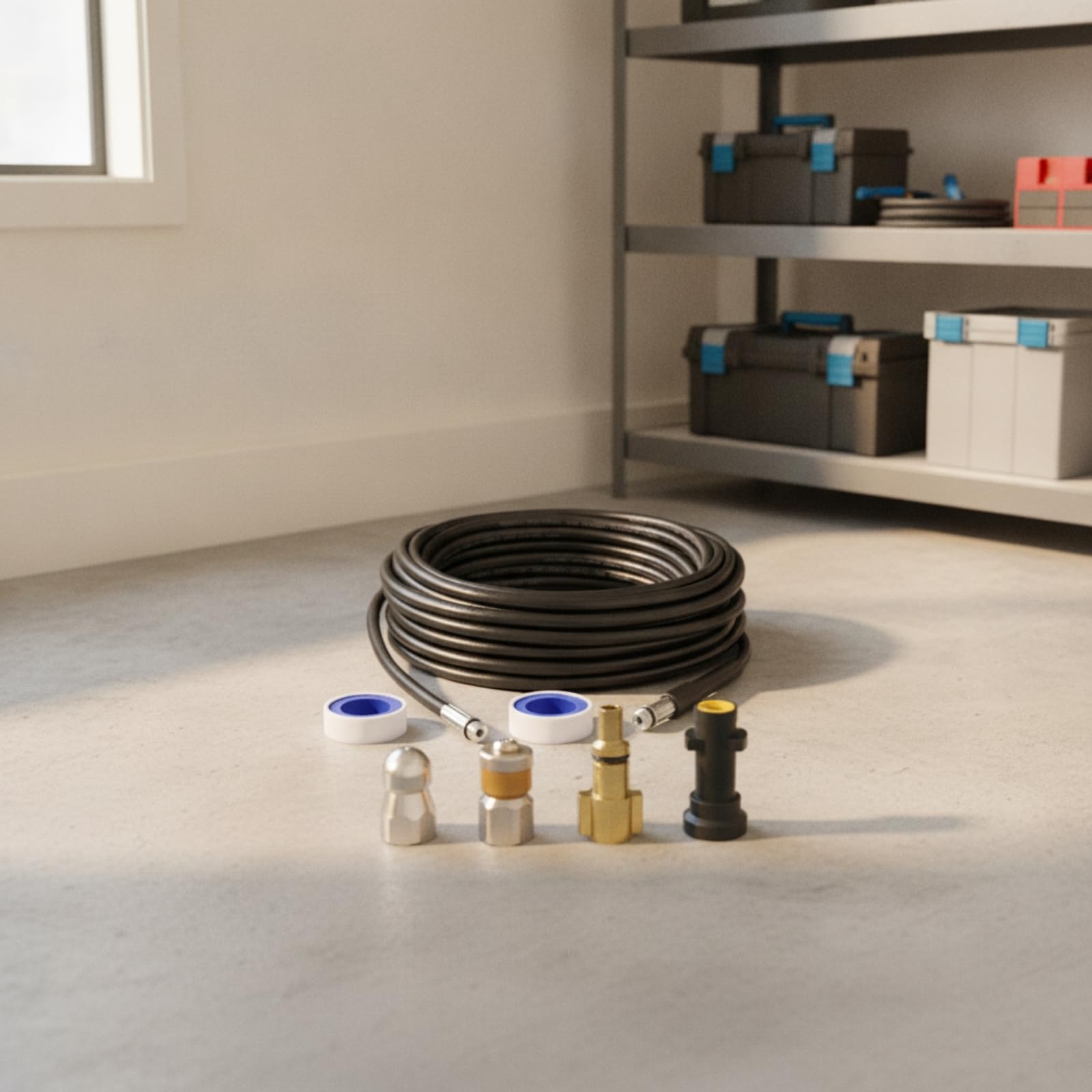F Fityle para Hidrolavadora de Limpieza de Drenaje de Presión Enrollada Fittings Roscados Material PVC Nylon Adecuada para, 5 Metros