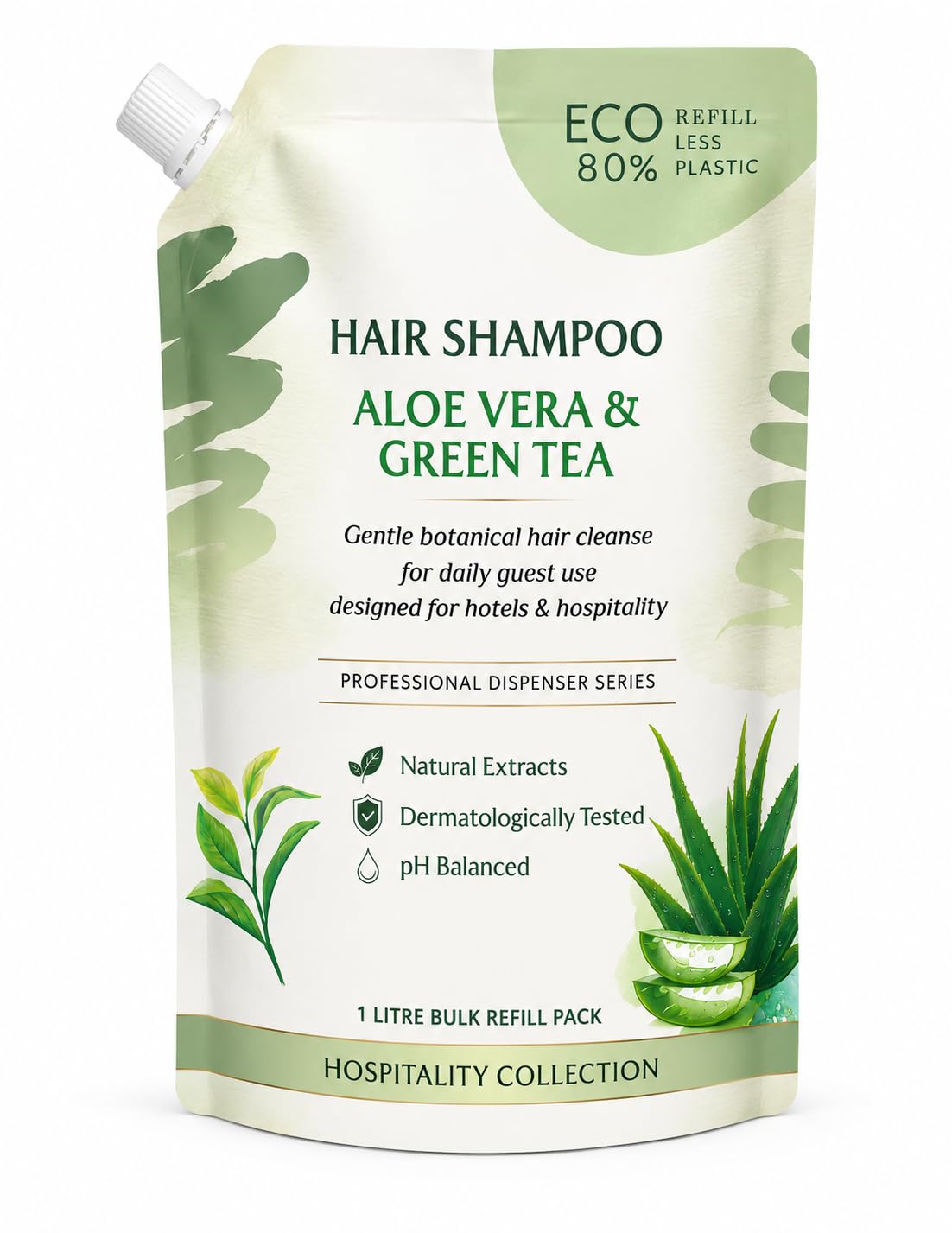Hair Shampoo Refill Pack 1 Litre | Aloe Vera & Green Tea | Hospitality Grade Shampoo for Hotels, Resorts & Guest Houses | pH Balanced Formula | Eco-Friendly Refill Pouch-image-43