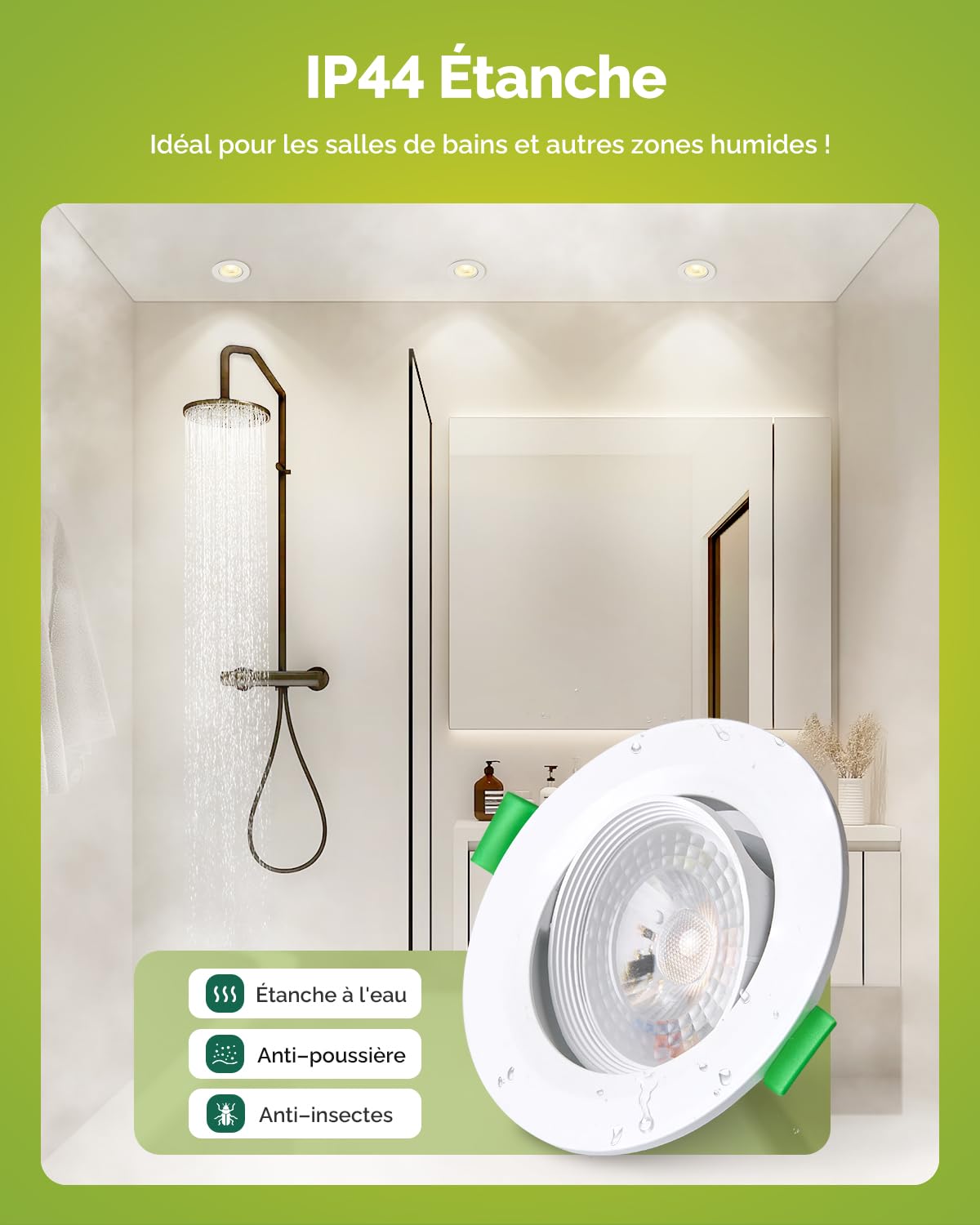 Fondiiz Spot LED Encastrable Orientable, 5W 480LM Spots de Plafond Encastré Blanc Chaud 2700K Blanc Neutre 4000K Blanc Froid 6000K Réglable, IP44 Spot pour Salle de Bain Salon, Trou Ø70-80mm, Lot de 6