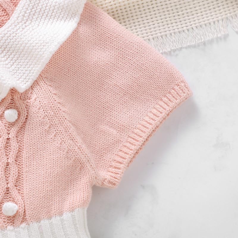 Neiwech Baby Girl Romper Ruffle Neck Short Sleeve Pompoms Knit Rompers Newborn Infant Jumpsuit Summer Outfits Clothes - Image 6
