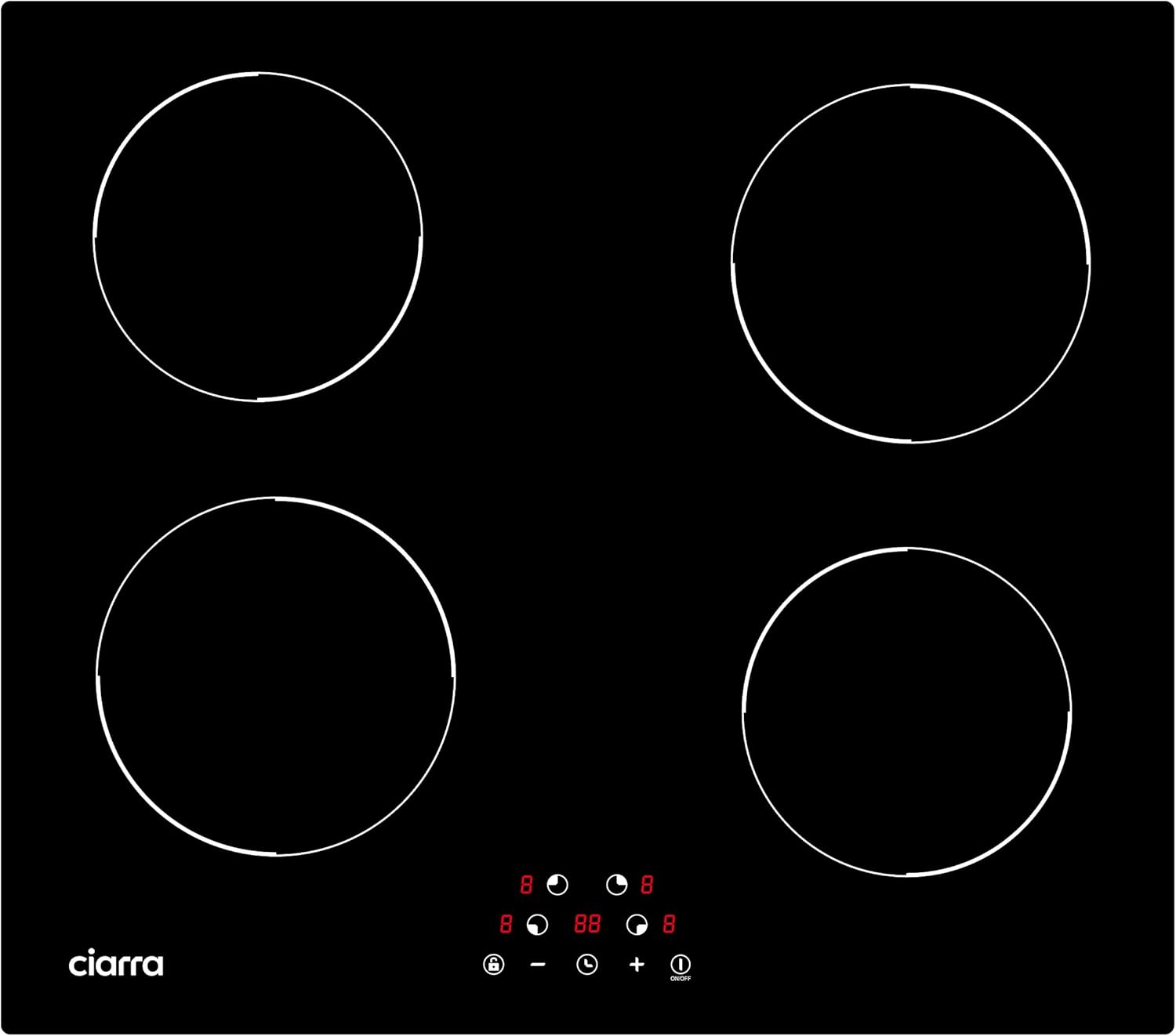 CDV 6000W Built-in Induction Cooktop 4 Burners, 24 Inch Electric Cooktop Touch Control Ceramic Glass Plate 9 Power Levels Fast Heating Child Safety Lock