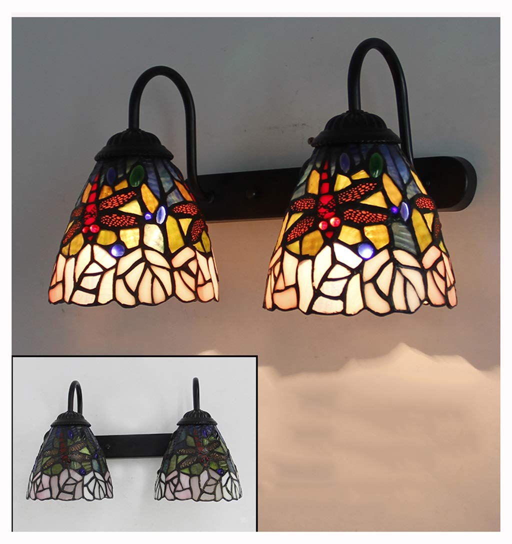 Aioneer Tiffany Style Wall Light, Wall Lamp Tiffany Style Mediterranean Stained Glass Wall Light, Corridor Aisle Bedroom Sconces, Iron Base, E27, Max 60W,E