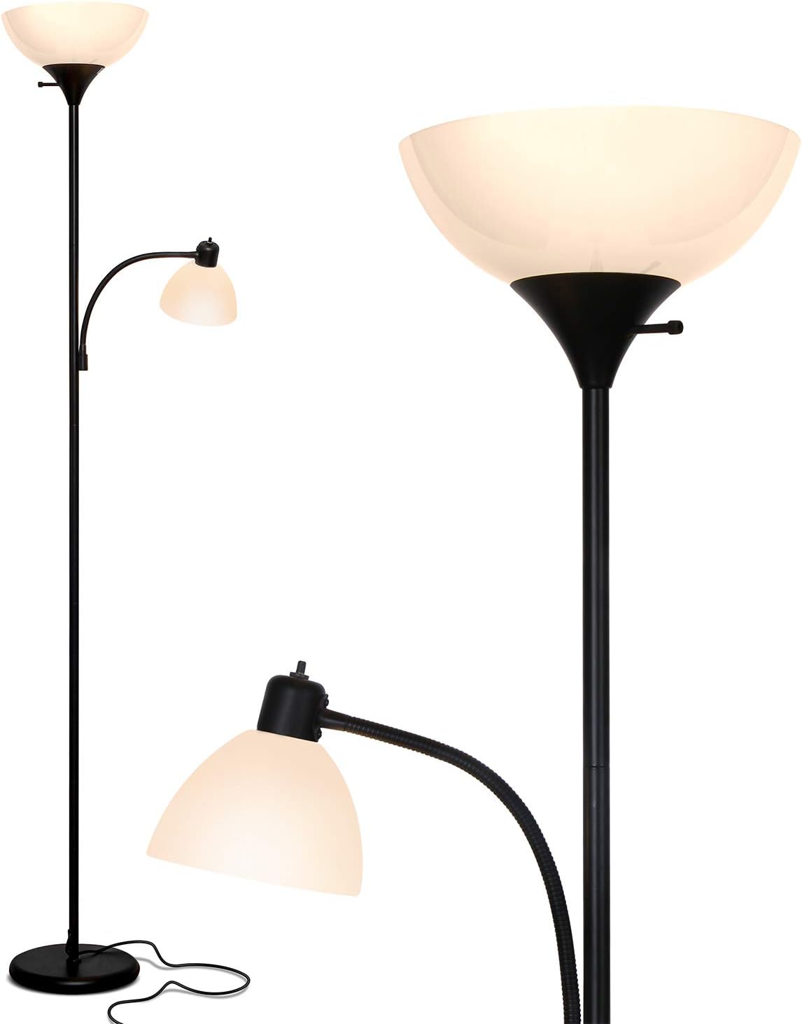 Sky Dome Plus LED Floor lamp, Torchiere Super Bright Floor Lamp with Reading Lamp for Living Rooms & Offices - Dimmable Tall Standing Lamp for Bedroom Reading - Black