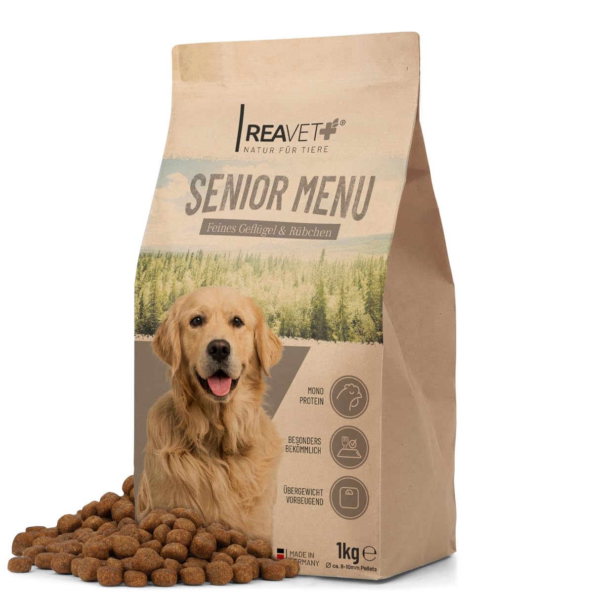 ReaVET Hundefutter Trocken - Senior Men mit Geflgel 1kg,  Hundetrockenfutter fr ausgewachsene Hunde & Senioren Aller Rassen,  Gesundes Trockenfutter Alter Hund, Kalorienarm, Hoher Fleischanteil :  Amazon.de: Haustier