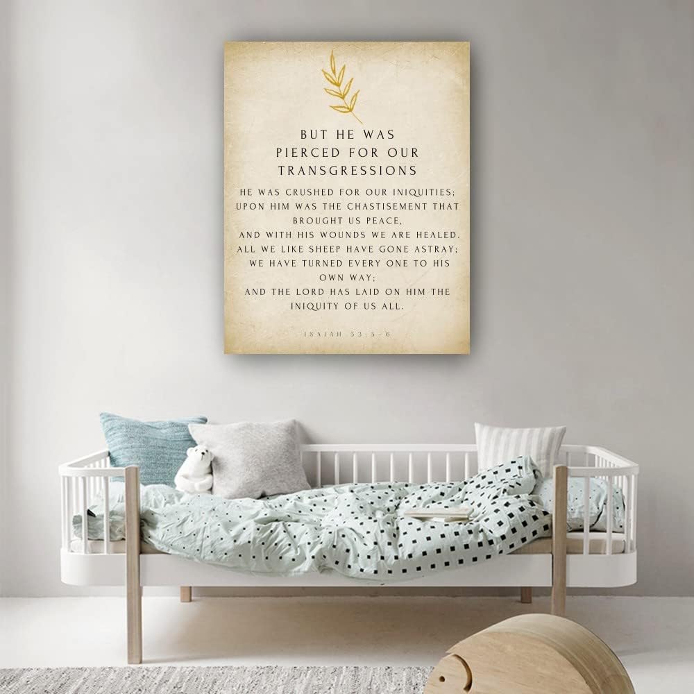 Isaiah 53 5-6 Wall Art Bible Verse Poster Kitchen Prints for Bedroom Pictures for Hallway Giclee Painting Hanging Vertical Artwork for Bathroom Decor (20x30inch(50x75cm),Framed)
