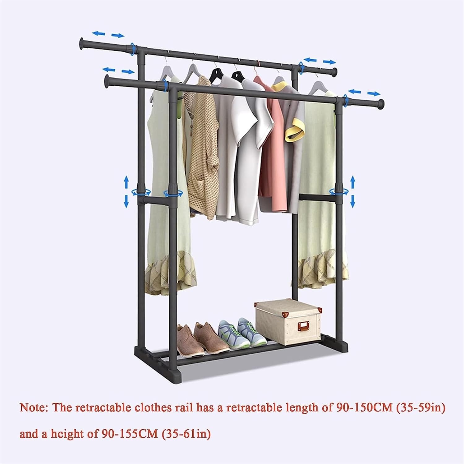 Double Pole Floor Drying Rack,Telescopic Lifting Mobile Clothes Pole,Large Capacity Hanger, for Home Clothing