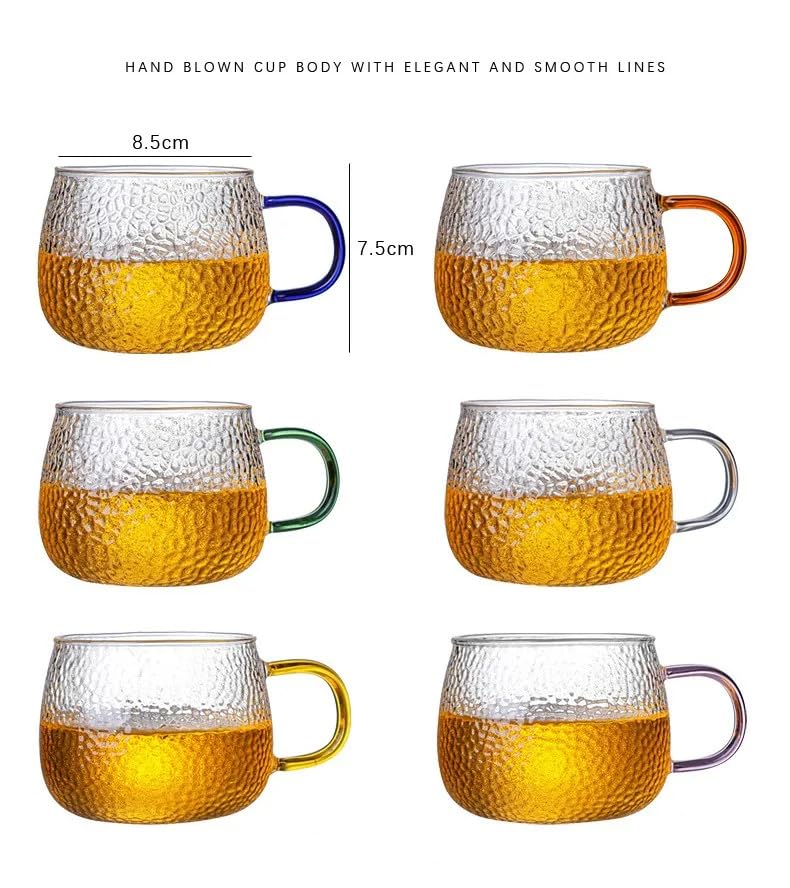 Avastro Espresso Hammered Lemon Glass with Heat-Resistant, 400ml-Capacity, Household Drinking Cup, Milk, Coffee, Juice Cup,Multicolor Hendle Pack of 2 3