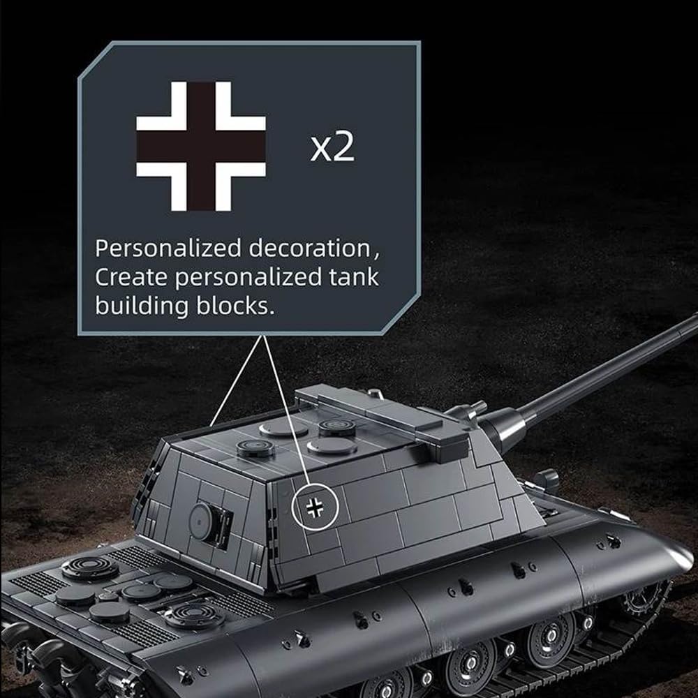E-100 Heavy Tank Building Blocks Set, 1883 Pieces Military Tank Model with 6 Figures & Weapons, 1:28 Scale WW2 Army Construction Toy for Teens 14+ & Adults World of Tanks Collectors