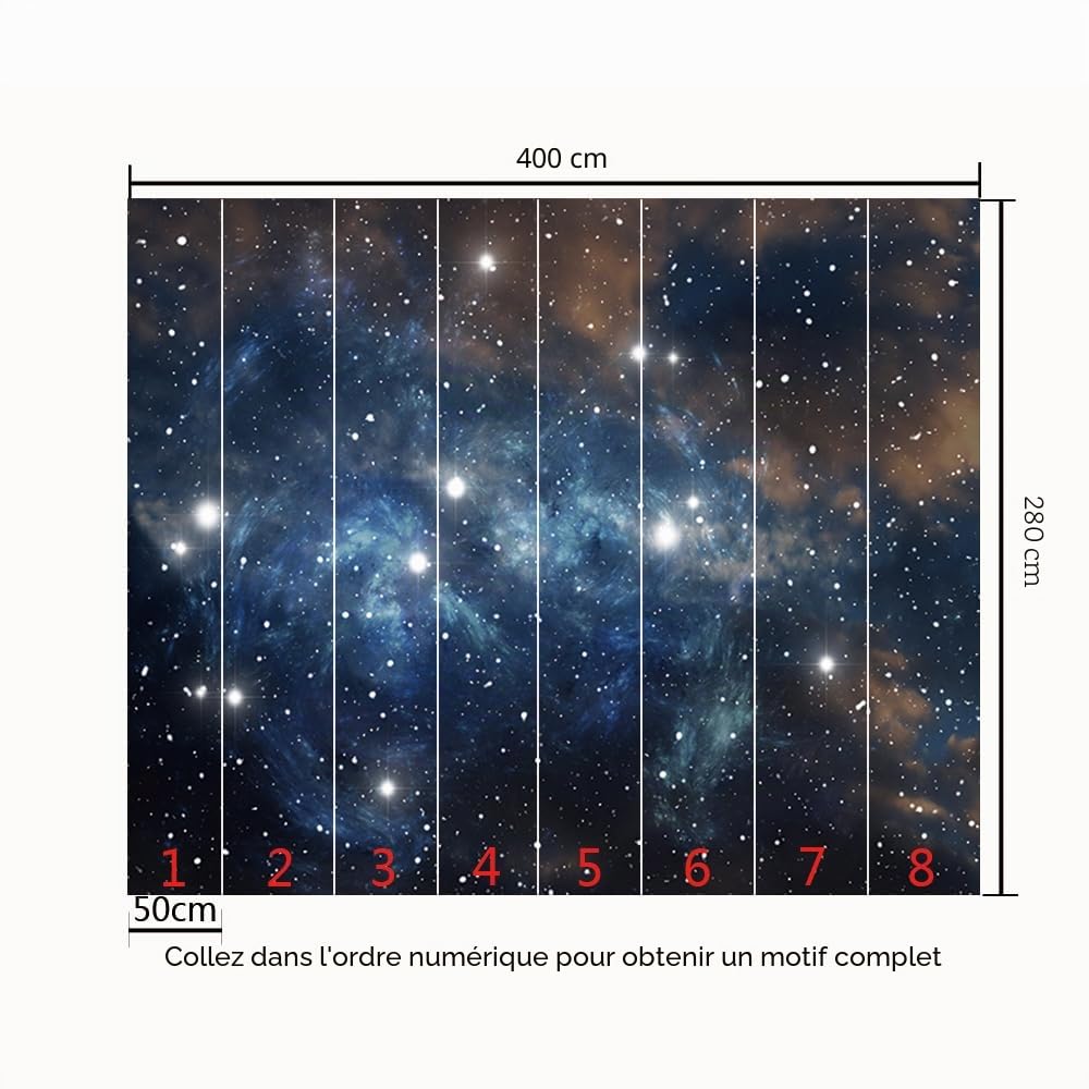 Papier Peint Panoramique Galaxie Bleue Étoilée 400X280cm