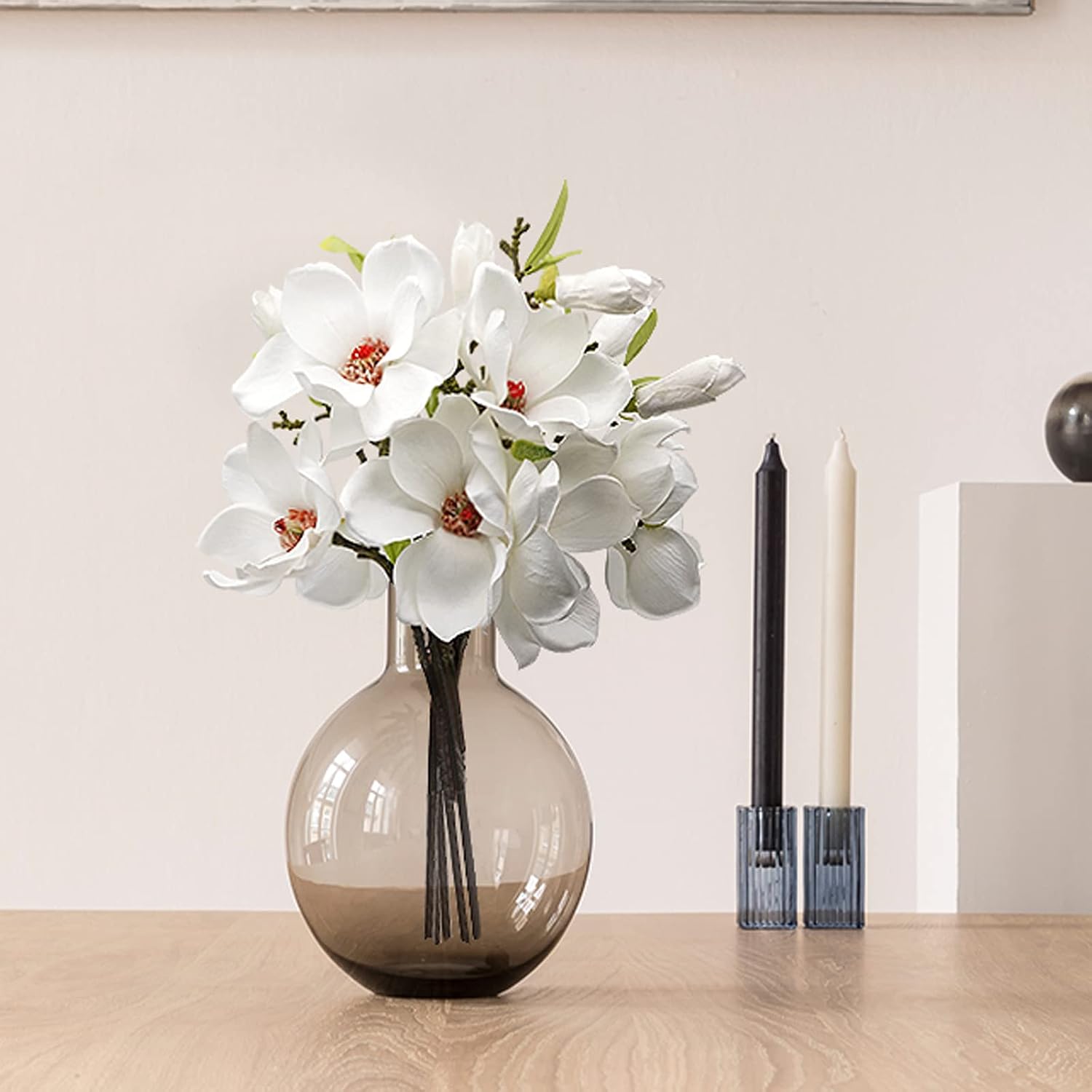 JUDYME Artificial Silk Magnolia Bouquet Realistic Touch for Indoor Outdoor Home Kitchen Wedding Decoration White - Image 5