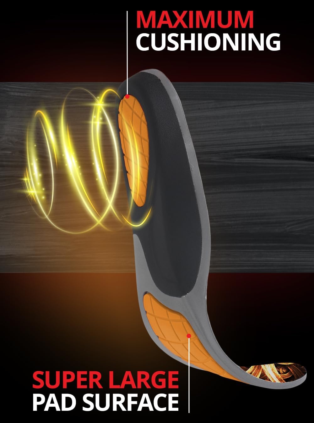 CRUVHEAL Work Comfort Orthotic Insoles - Anti Fatigue Shoe Insert Men Women - Low Arch Support - Shock Absorption - Foot Pain Relief - Work Boot Insoles (S-M, Fire) - Image 7