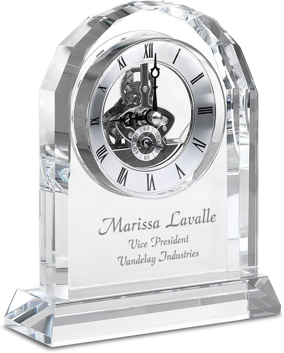 Executive Gift Shoppe | Custom Engraved Solid Crystal Personalized Quartz Clock with Arched Top