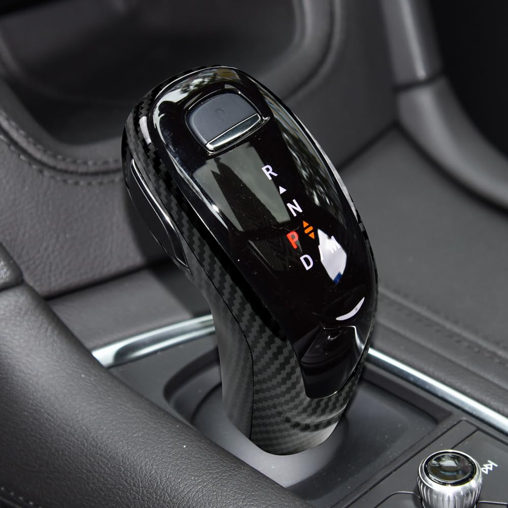 2pcs Black Carbon Fiber Gear Shift Knob Cover Trim Compatible with Cadillac XT4 XT5 XT6 CT5 CT6 2020 2021 2022 2023 2024