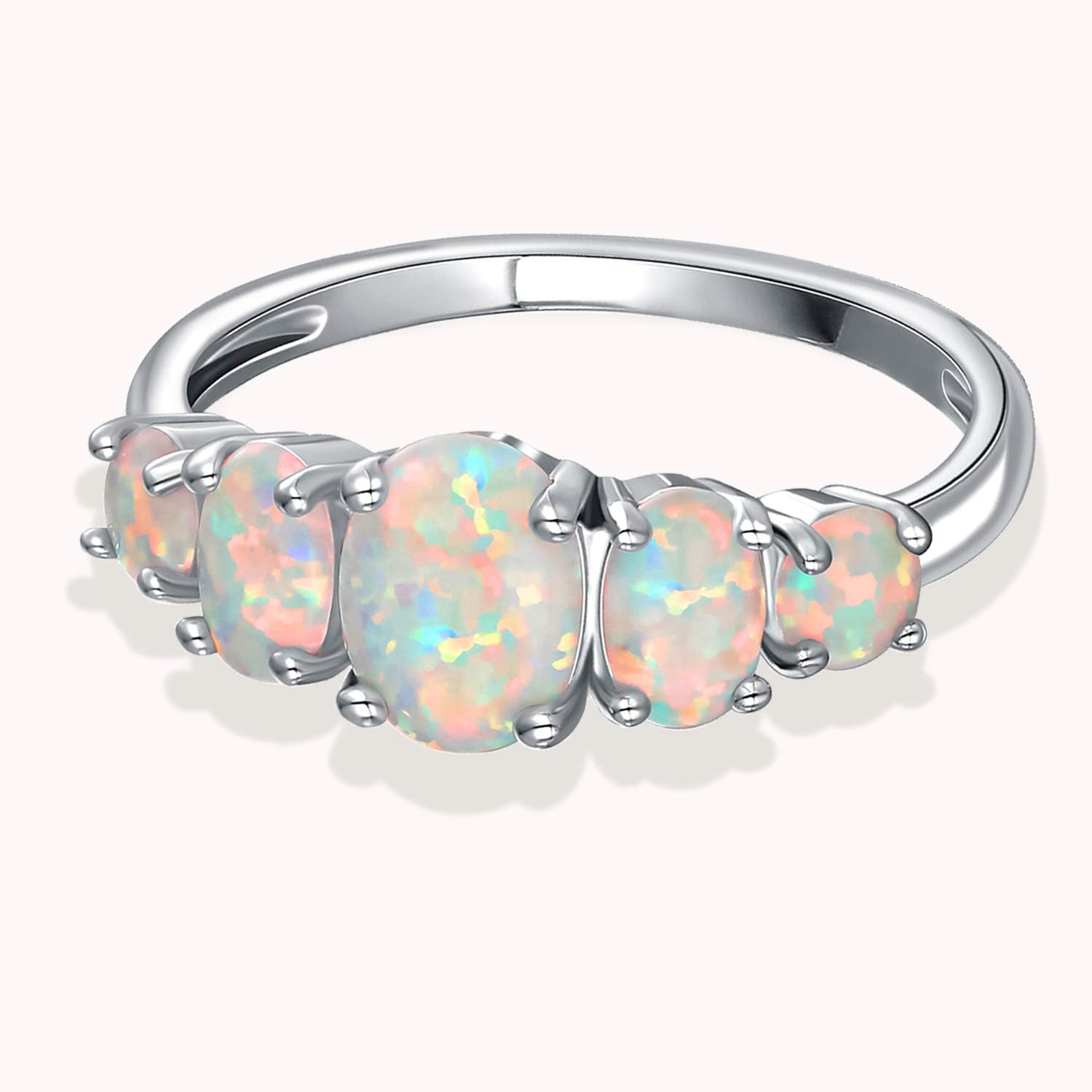 Vista 2 de Voluka - Anillos de ópalo blanco para mujer chapado en oro