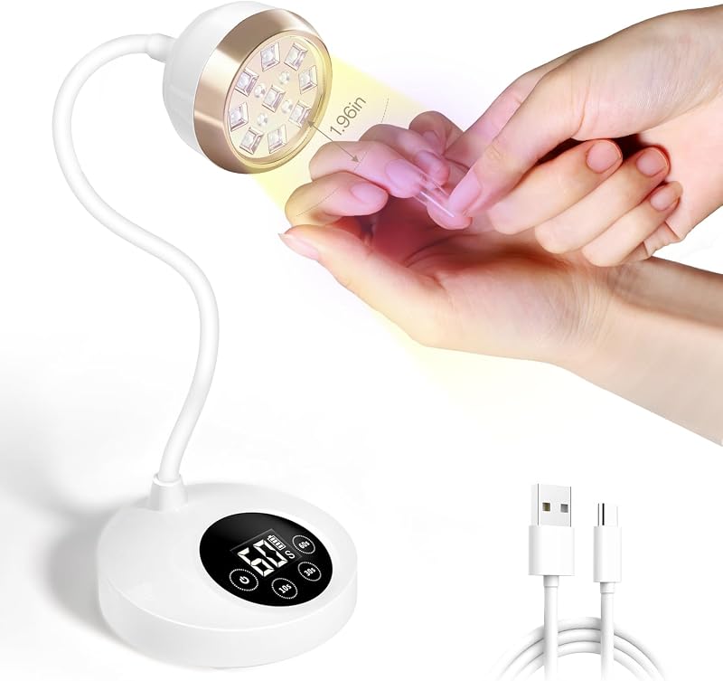 Lámpara de uñas UV, lámpara de uñas de curado con flash de luz amarilla con sensor automático LED | 36W (395nm+405nm), 4 temporizadores para uñas de gel, lámparas de gel de cuello de cisne recargables de 2500mAh, salón de manicura DIY para el hogar