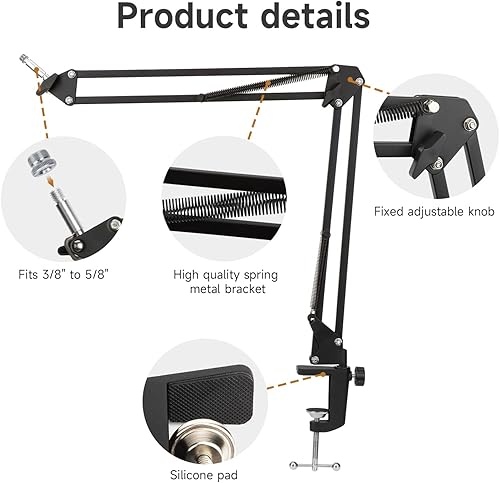 Miniatura 5 de Para Razer Seiren Mini Brazo Boom - Soporte de micrófono con cubierta de espuma de micrófono para reducir los ruidos del viento, adaptador de 38" a