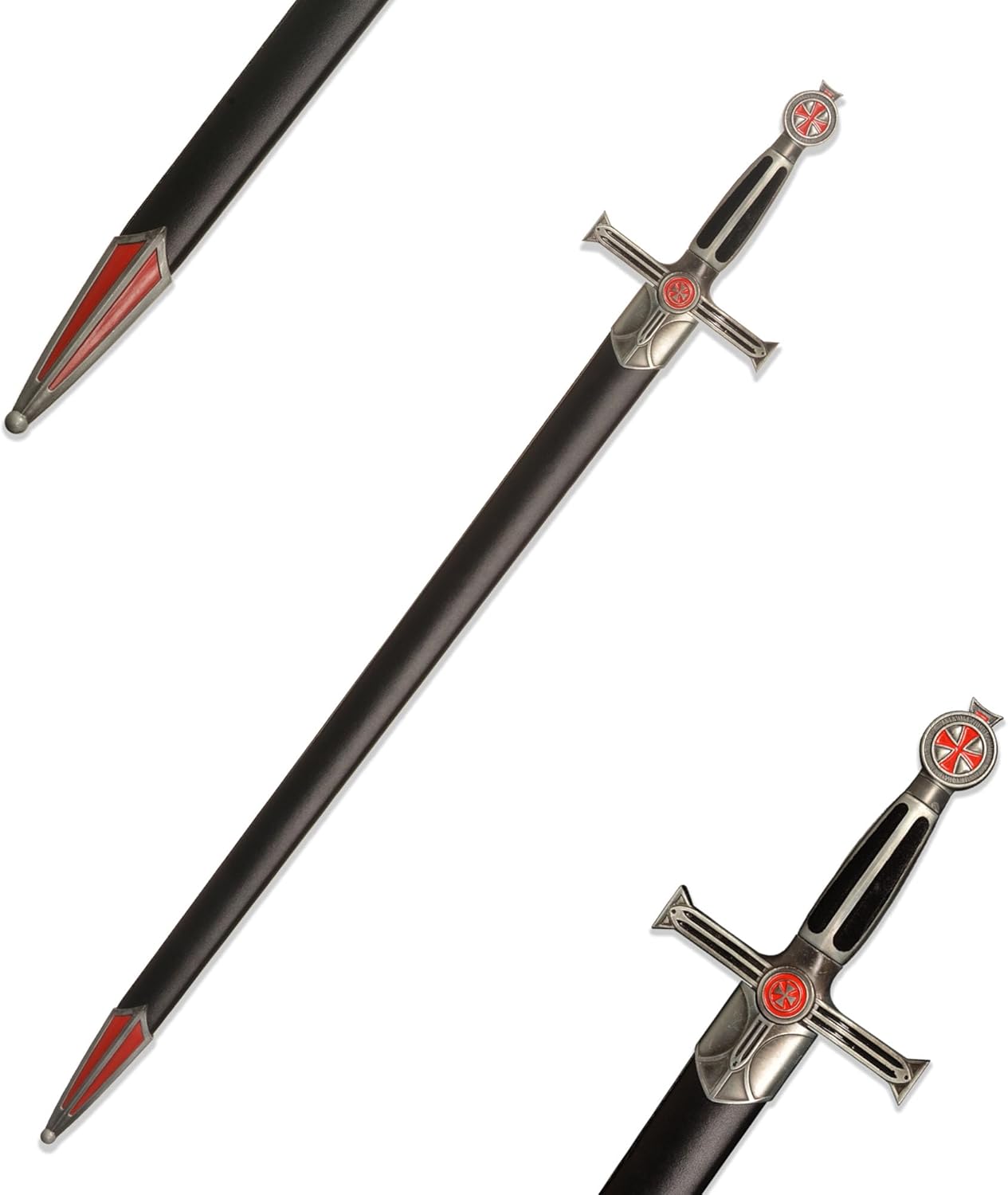 Sauvagine-33.3-inch Black Templar Sword—Medieval Crusader Replica, Suitable for Role-Playing, Collecting, and Display