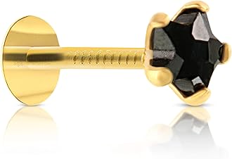 GEHLOT ; OneStep Towards Online Star Shape Black Diamond 14K Pure Yellow Gold Nose Pins Studs Diamond Nose Pins For Women And Girl
