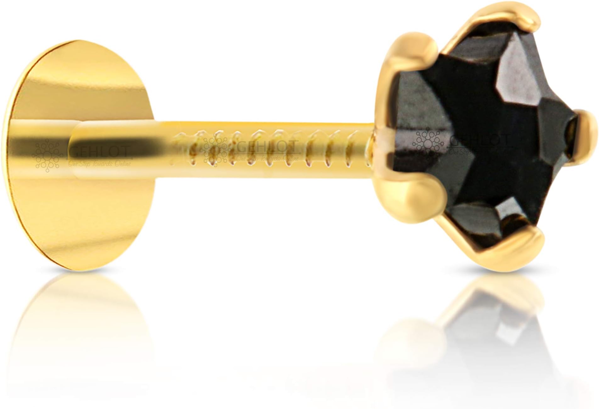 GEHLOT ; OneStep Towards Online Star Shape Black Diamond 14K Pure Yellow Gold Nose Pins Studs Diamond Nose Pins For Women And Girl